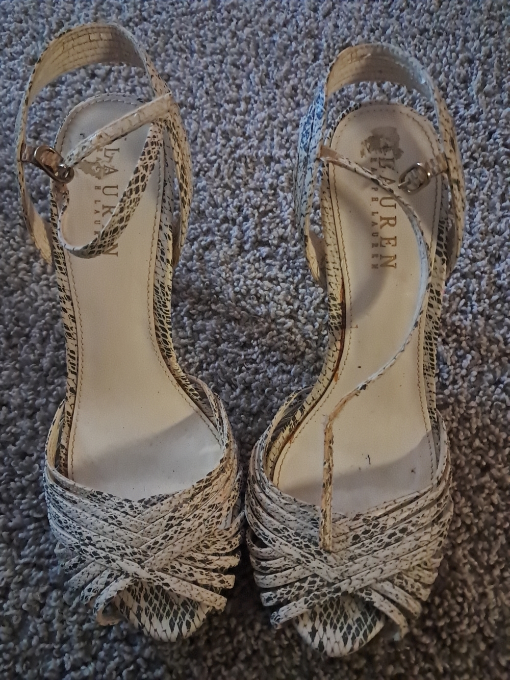 Ralph Lauren Women's Cream Snakeskin-Pattern Slingback Sandals
